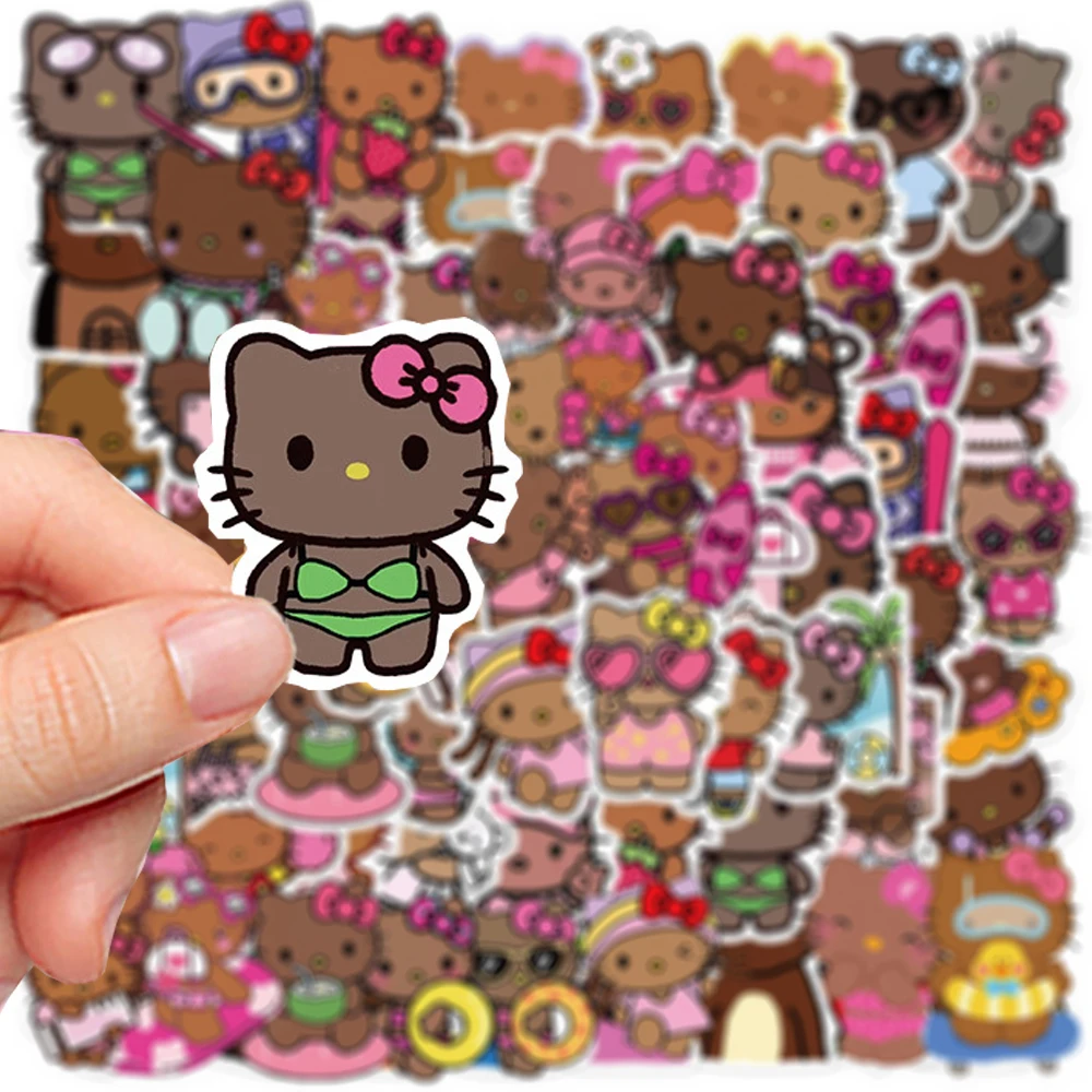 66PCS การ์ตูนน่ารักสีดําผิว Hello Kitty สติกเกอร์น่ารัก Graffiti ตกแต่งกระเป๋าเดินทางโน้ตบุ๊คกันน้ํารูปลอกของเล่นเด็ก