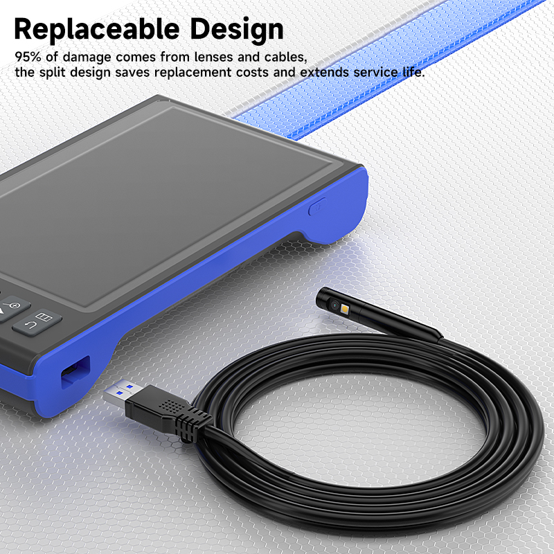 7'' IPS Screen Endoscope HD 1080P Camera 3.9mm 8mm Split Design 1-15m Rigid Cable Replaceable for Inspection Machinery Engine