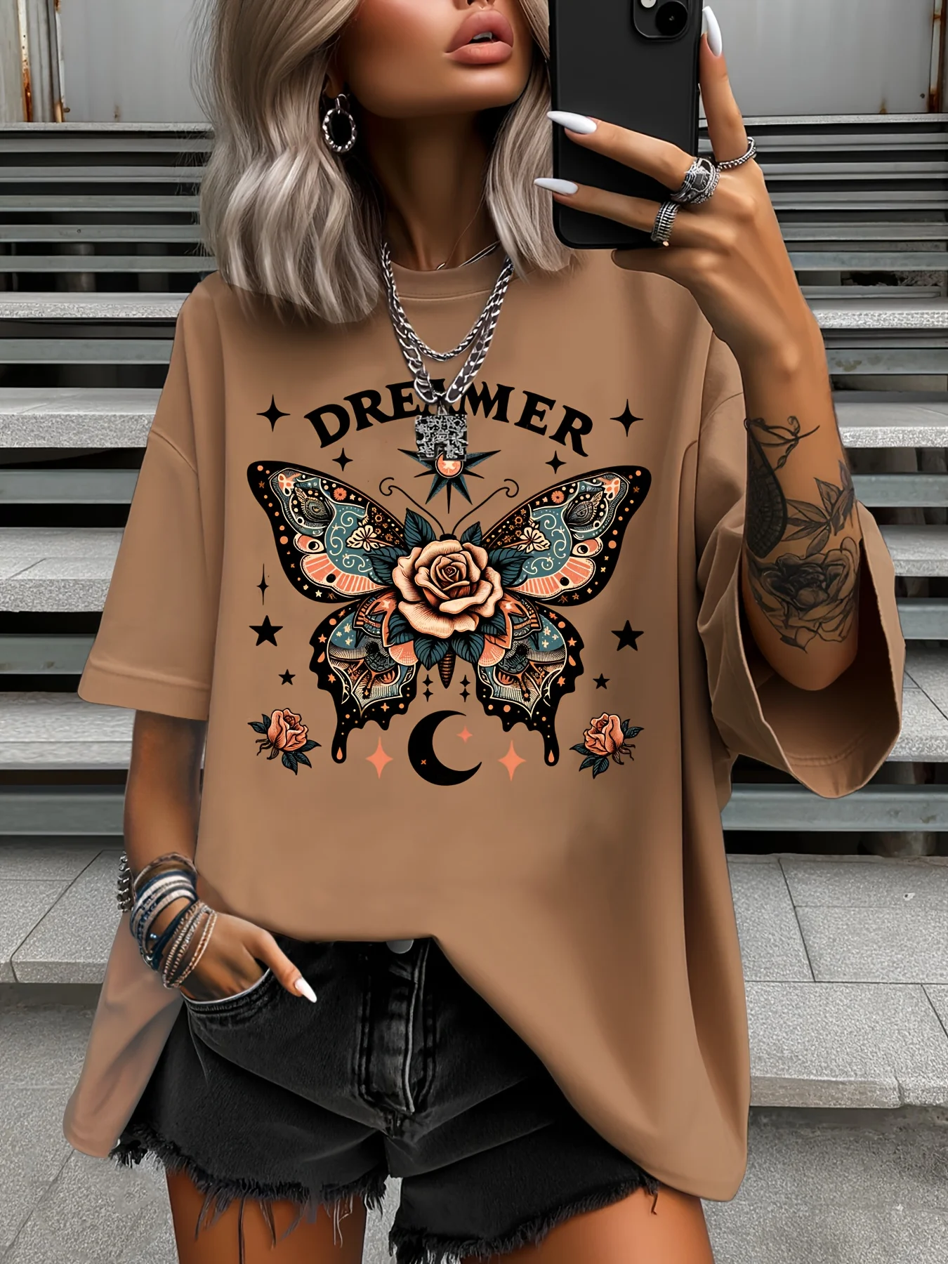 Sommer Plus Größe Mode Damen T-Shirt Original Design Schmetterling Muster Gedruckt Damen Casual Rundhals Kurzarm Tops