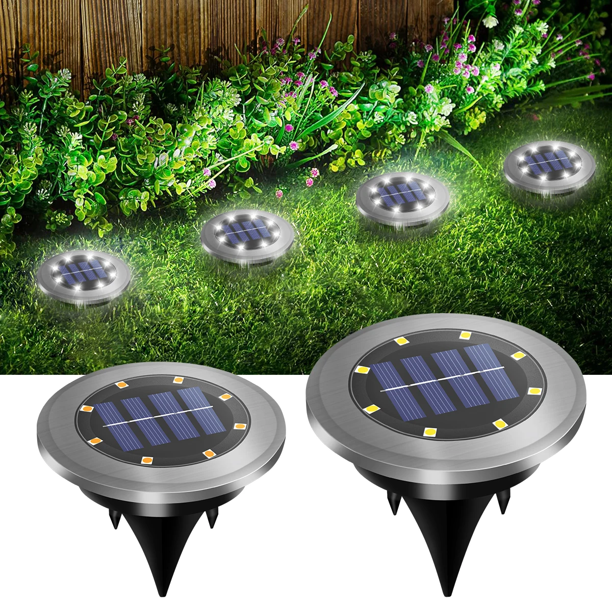 Luces solares de suelo LED, luces solares impermeables para jardín, luces empotradas brillantes para exteriores, iluminación de paisaje para Patio, camino, césped