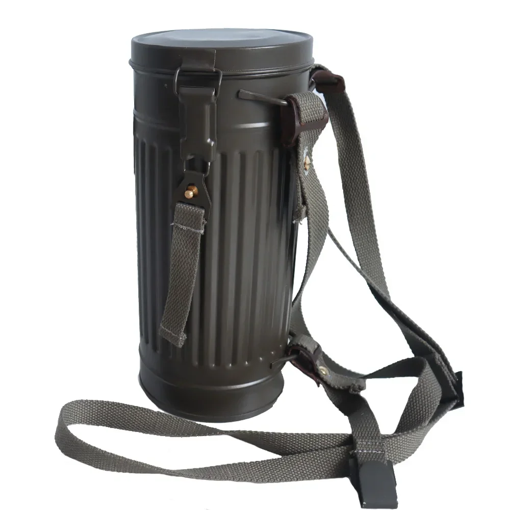 Немецкая канистра для противогаза WW2, кожаные аксессуары, уличный тактический инструмент, ретро-бокс для хранения, металлический с ремнем, тактический противогаз