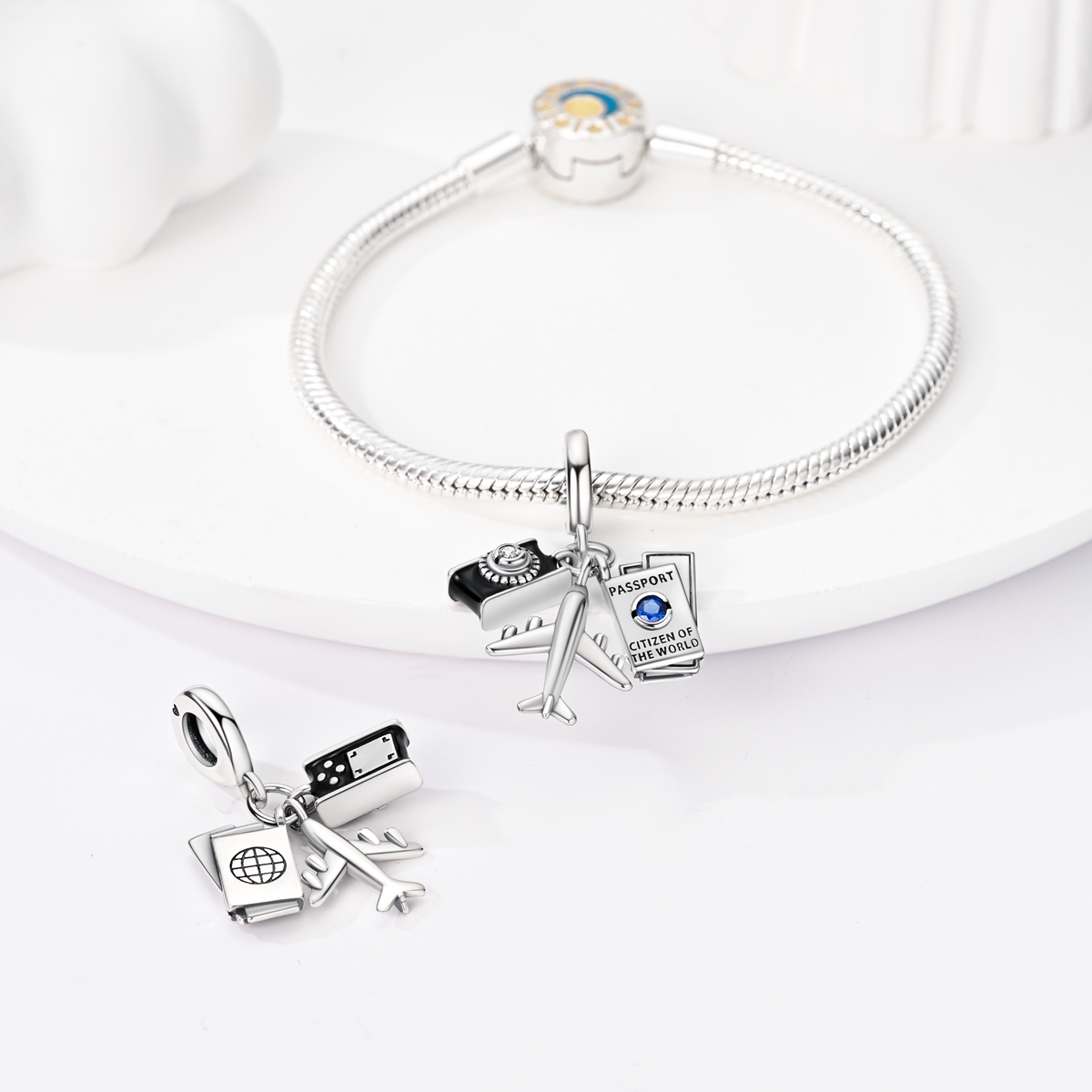 925 Silver Travel Airplane Passport Charms Beads Pendants Fit Original Bracelet DIY Beads For Women Jewelry Gift