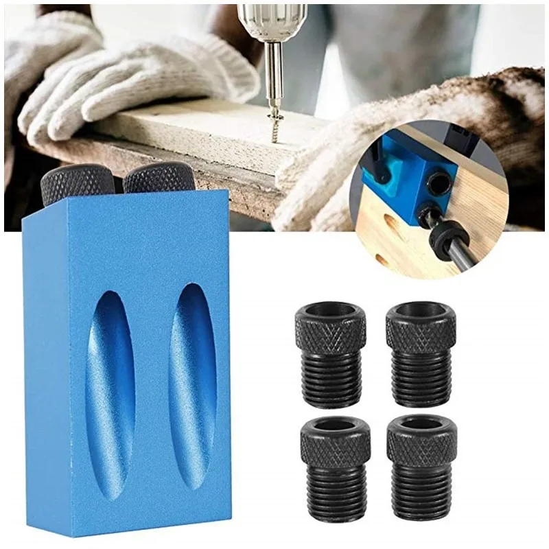 Woodworking Oblique Pocket Hole Locator Jig Kit 15 Degree Angle Drill Guide Set Hole Puncher DIY Carpentry Tools Drill Bits