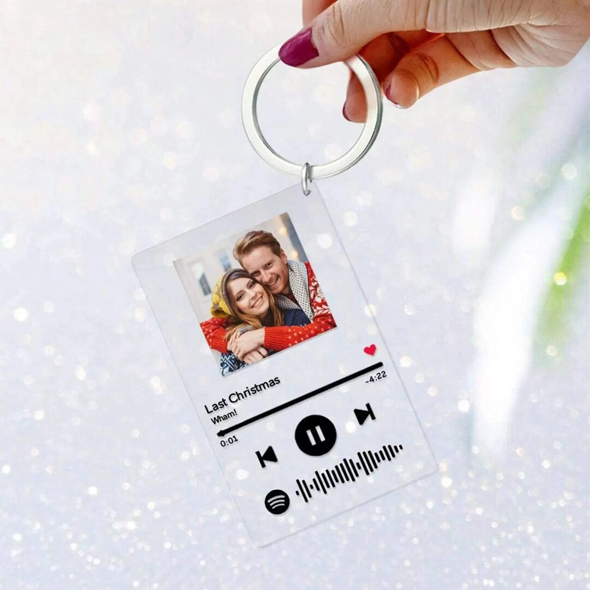 Personalized photo keychain custom song plaque keychans Acrylic Music Plaque with picture Keychain Gift Key ring Frame Keyrings
