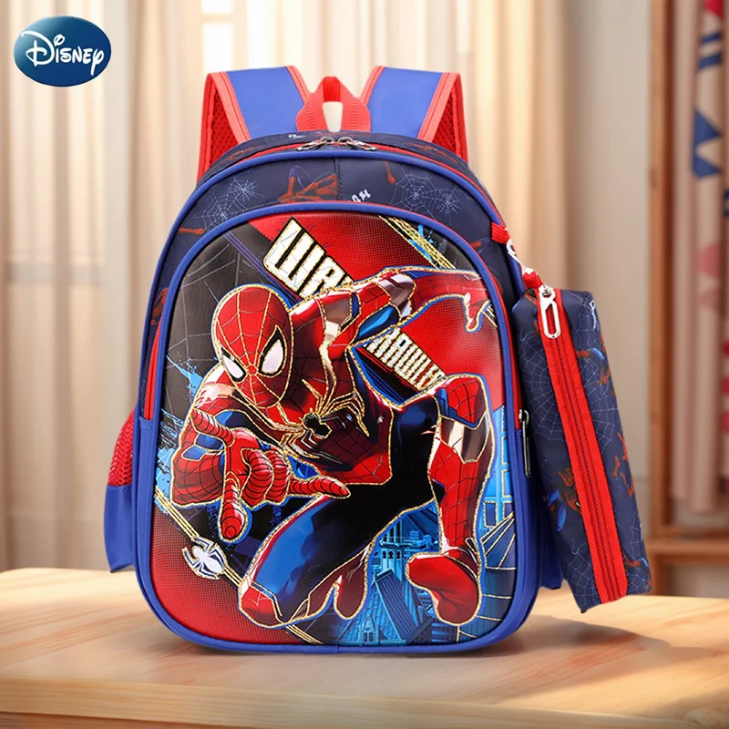 Disney spiderman unissex mochilas grande capacidade impressão dourada mochila para presentes das crianças com caneta caso