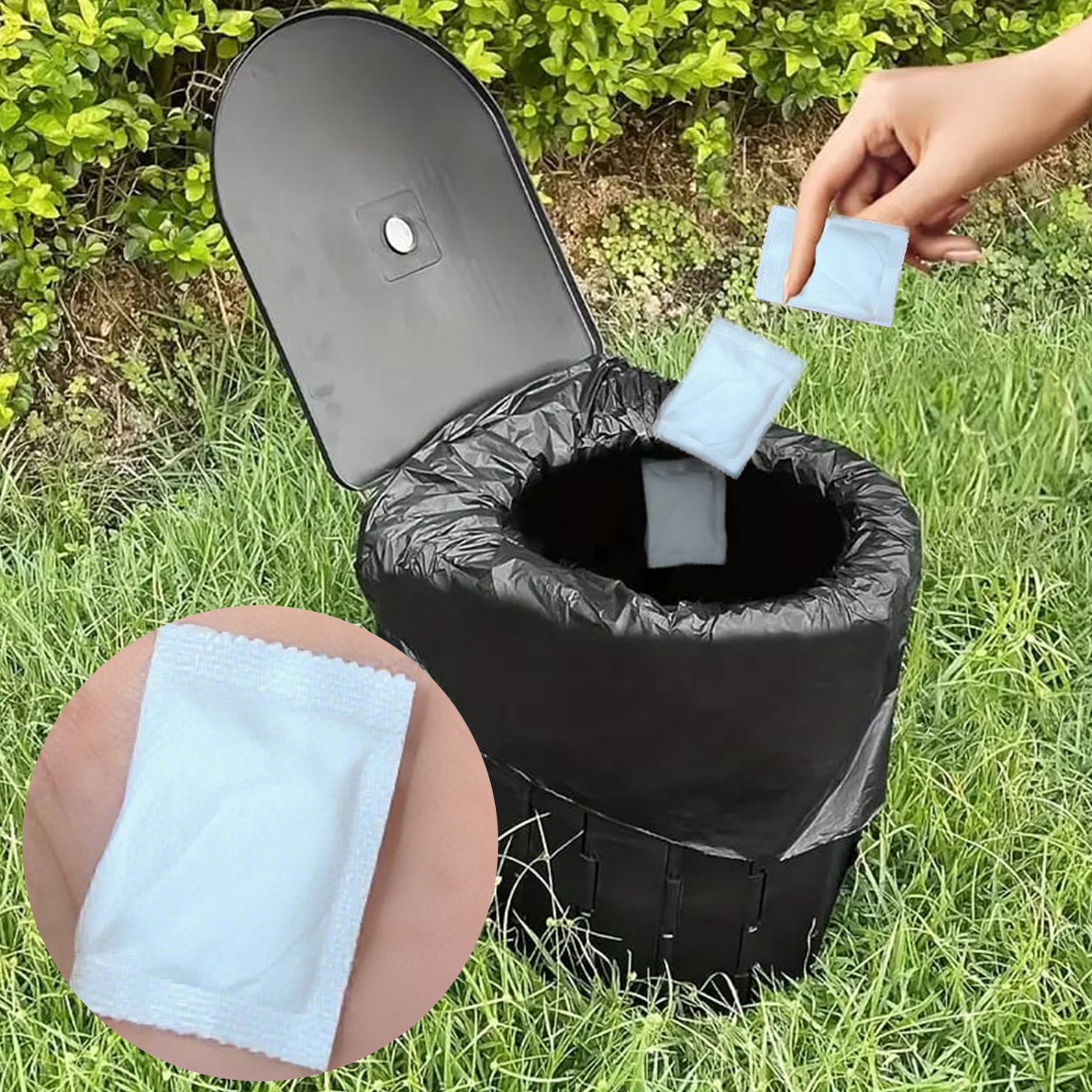 No need to unpack-[Portable | Stool Absorbent] Outdoor portable toilet, bagged camping toilet paper, outdoor convenient.
