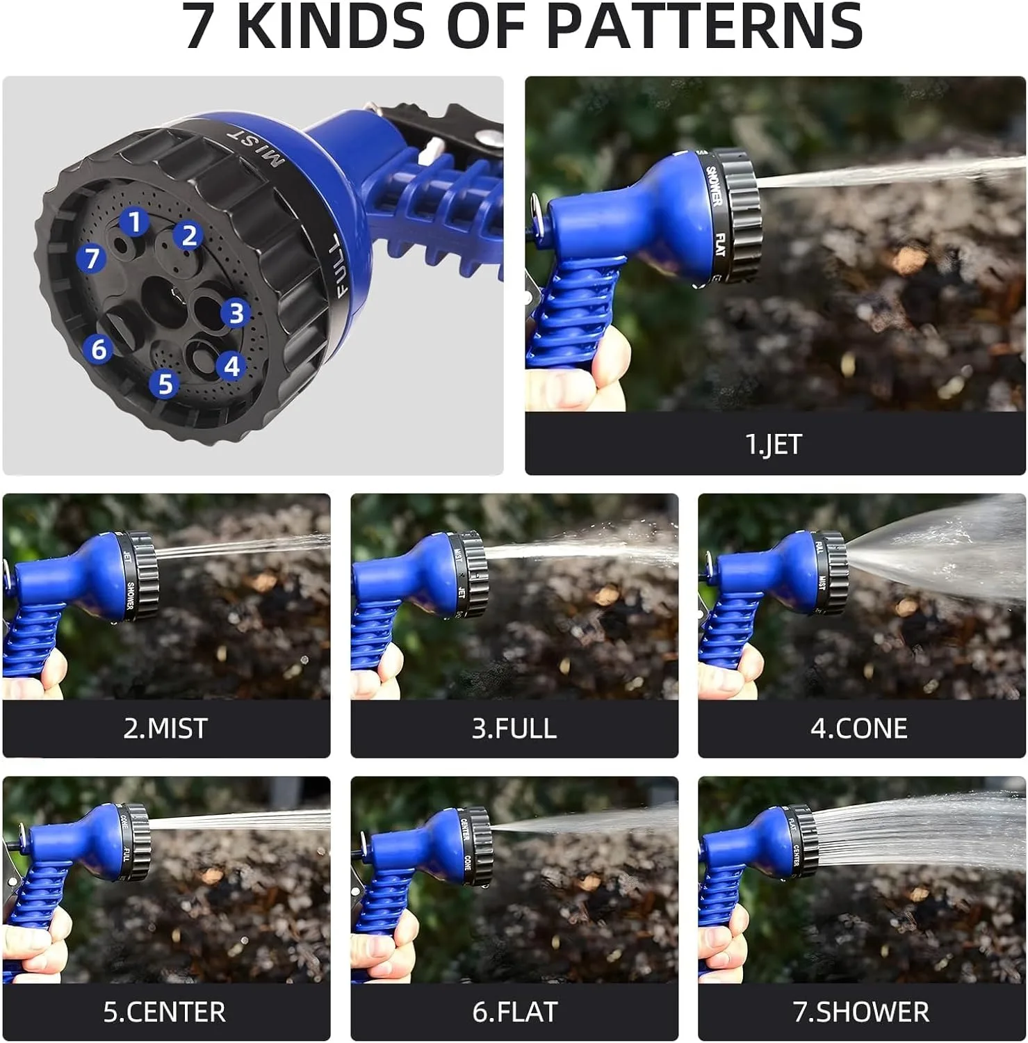 Expandable Garden Hose, Flexible and Lightweight Water Hose with High Pressure Nozzle, Durable and Tangle-Free (Blue)