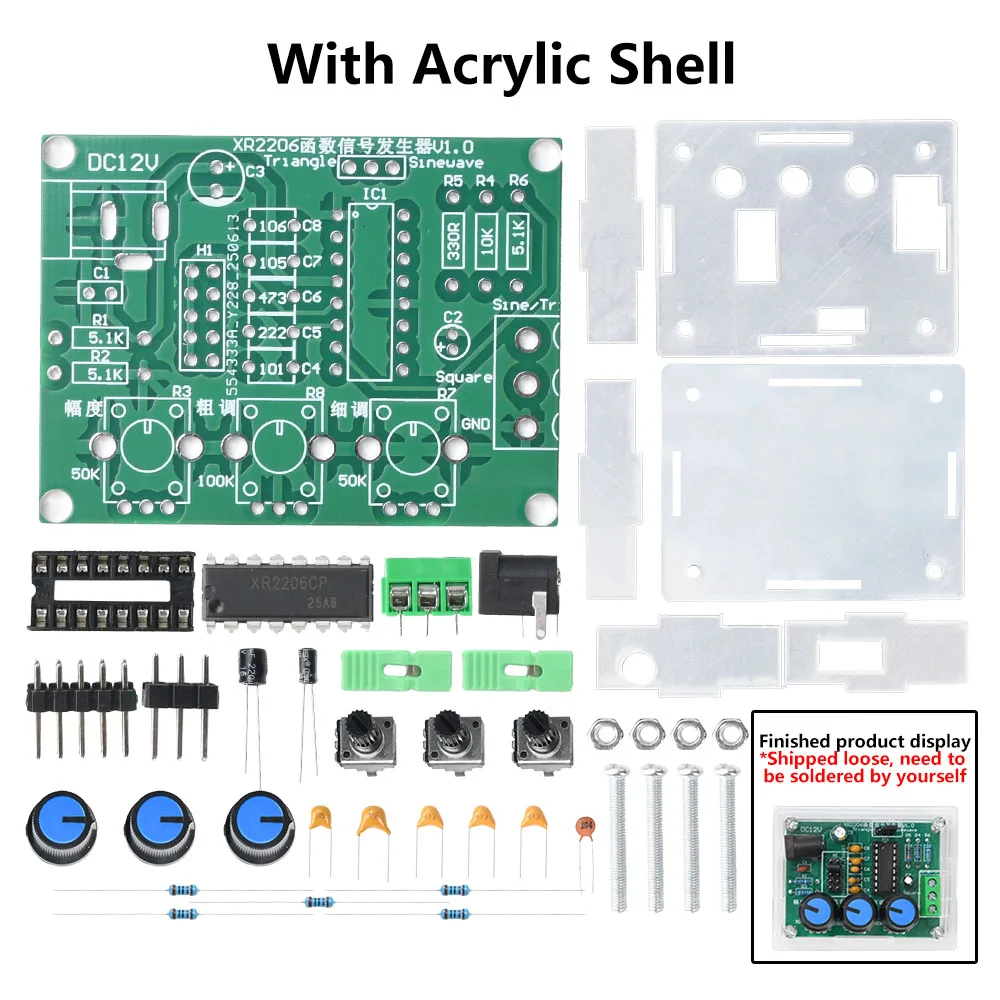 Generador de señal con función XR2206, 1Hz-1MHz, salida sinusoidal/triangular/cuadrada, Kit de bricolaje de amplitud de frecuencia ajustable