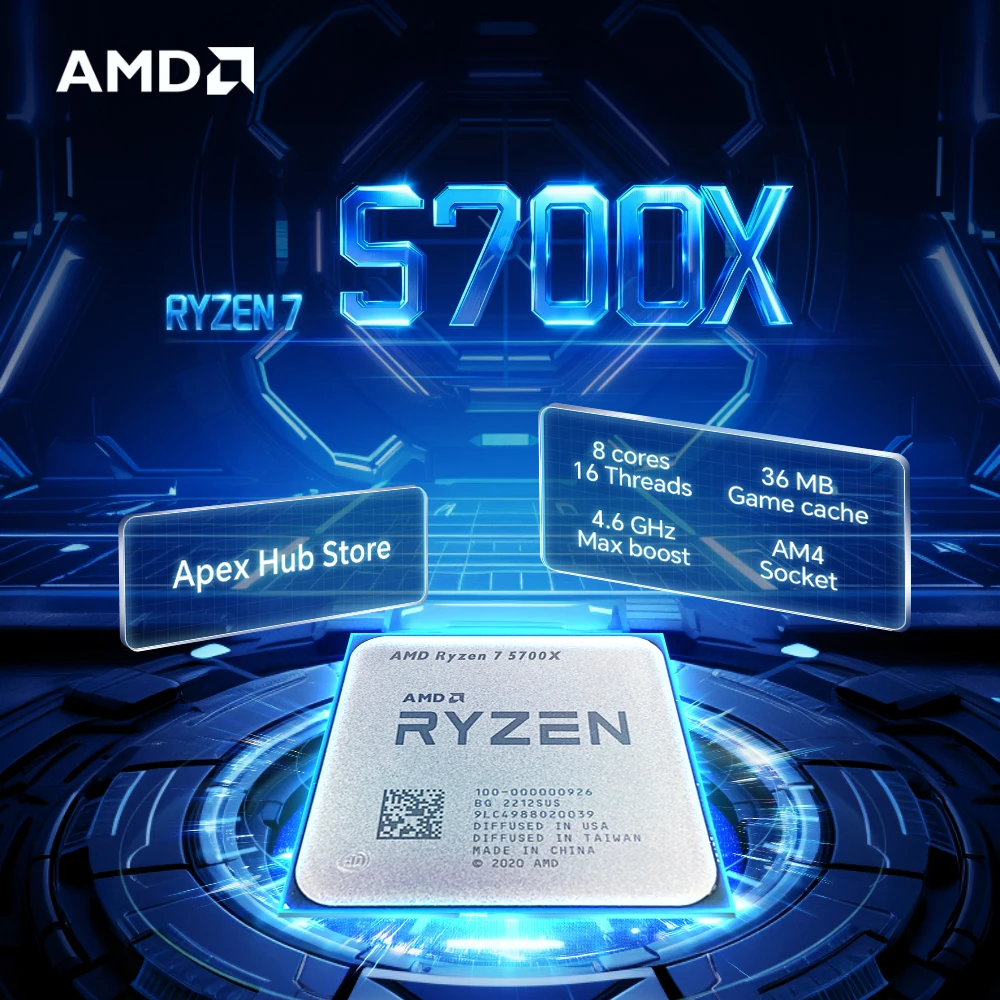 【Marca +】AMD Ryzen 7 5700X Novo R7 5700X 3,4 GHz CPU de oito núcleos e 16 threads 7NM L3 = 32M 100-000000926 Soquete AM4 mas sem cooler
