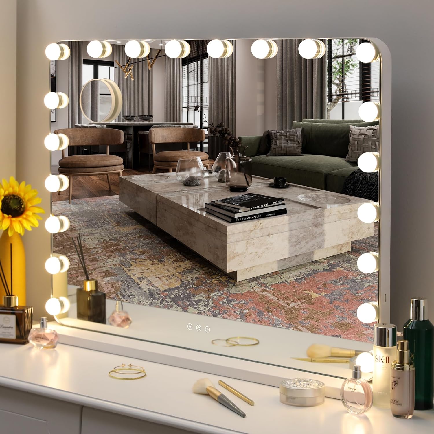Miroir de courtoisie avec lumières, miroir de maquillage 4.2 par la Confédération, 20 ampoules LED à intensité variable pour IQUE Room et chambre à coucher, cadre en métal