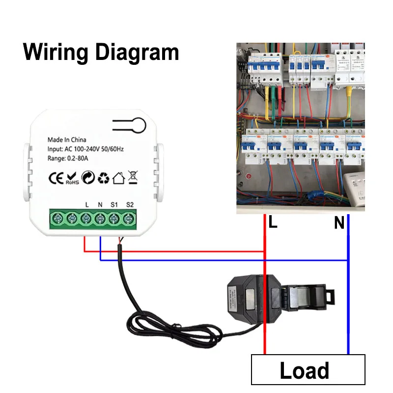 Tuya Smart Life WiFi Digital Energy Meter 80A with CT Clamp Sensor App Real-time Monitor Power Consumption 110V 240V 50/60Hz