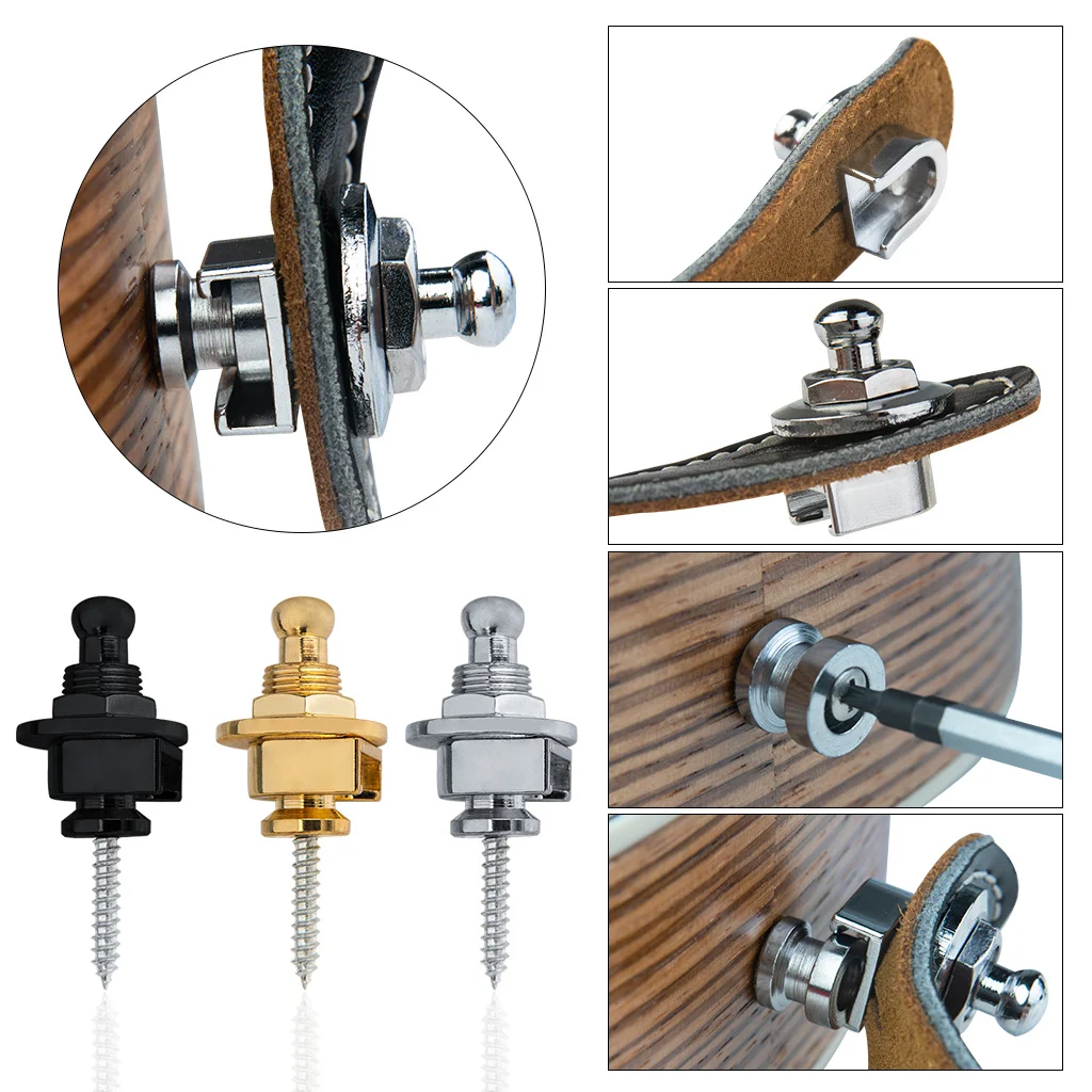 2 ชิ้นกีตาร์เบสล็อคสาย Skidproof StrapLock ล็อคหมุด Pins, สายคล้องกีตาร์ปุ่ม Pins โลหะกีต้าร์อุปกรณ์เสริม
