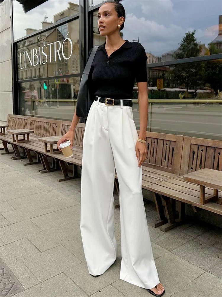Tossy 패션 하이 웨스트 포켓 여성 바지 Y2k 복장 흰색 패치 워크 캐주얼 넓은 다리 바지 가을 느슨한 슬림 여성 바지