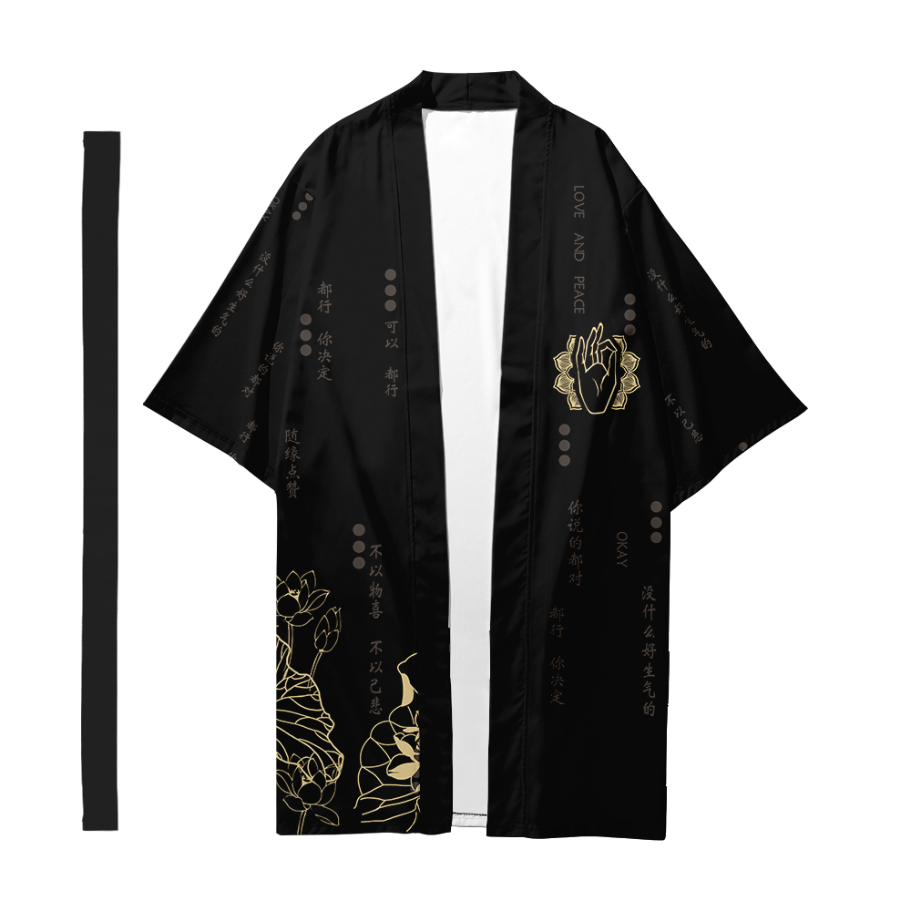 Men's Japanese Long Kimono Cardigan Men's Samurai Costume Kimono Fireworks Pattern Kimono Shirt Yukata Outer Cover