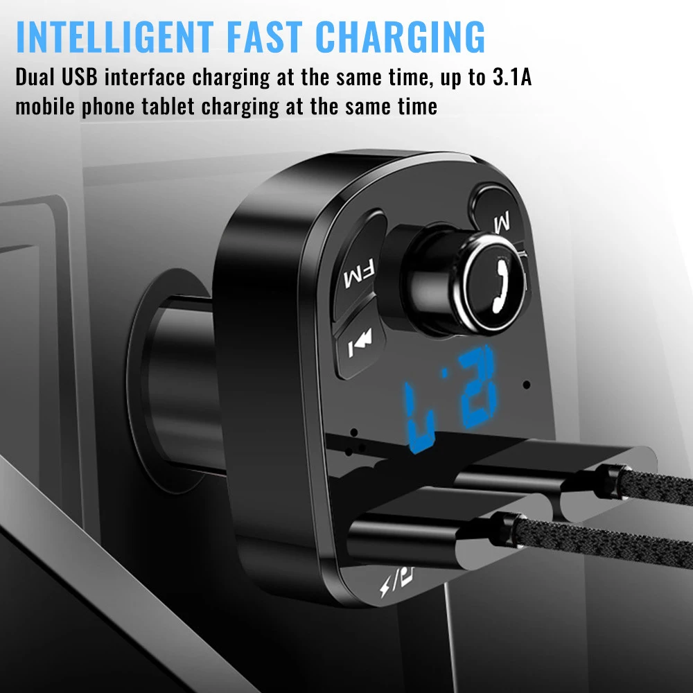 Auto mp3-speler Dubbele USB-snellader FM-zender Bluetooth-compatibel 5.0 Handsfree carkit USB Flash Drive Plug Car Kit