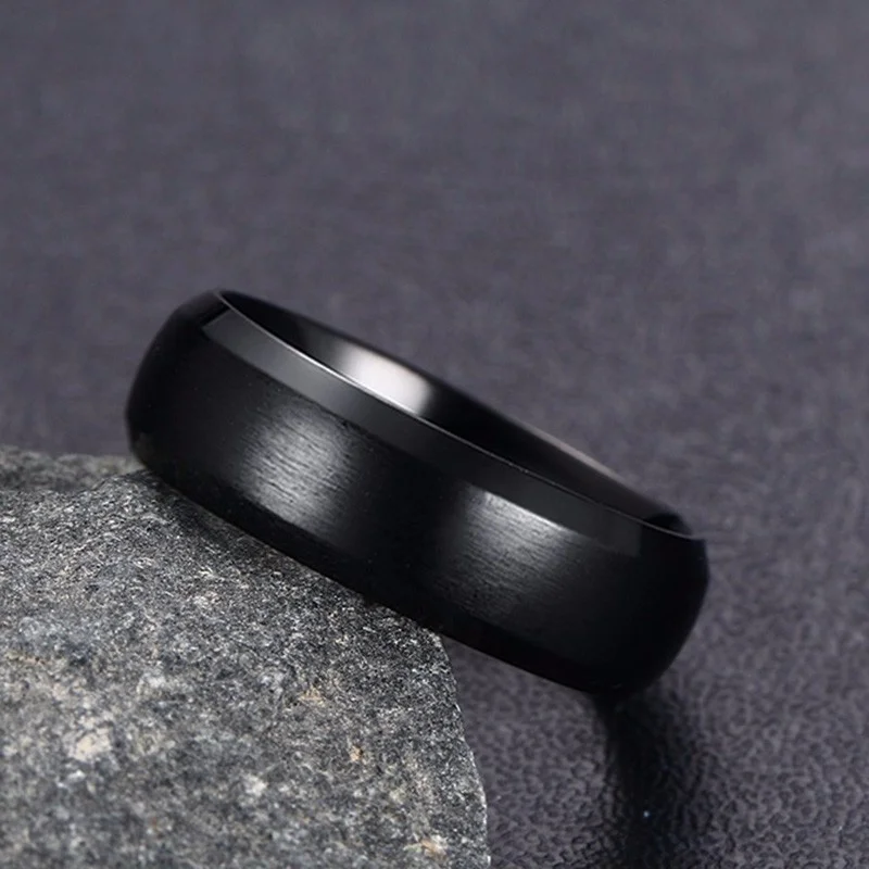 Vnox-anillo central de acero inoxidable con borde biselado para hombre y mujer, banda de boda negra, nombre personalizado, Letra y fecha