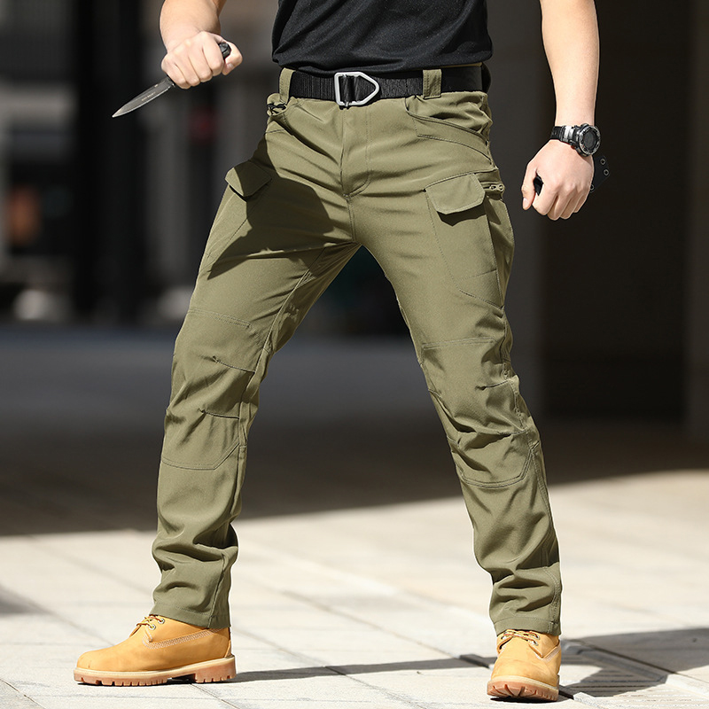Estilo do exército camuflagem impressão magro ajuste calças dos homens outono lazer bolsos estiramento primavera casual em linha reta calça longa
