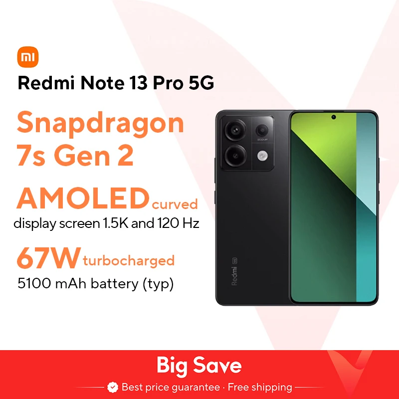 Nuovo Xiaomi Redmi Note 13 Pro 5G Smartphone 128GB/256GB ROM 200MP OIS Fotocamera Snapdragon 7s Gen 2 67W Turbo Ricarica 6.67 "AMOLED
