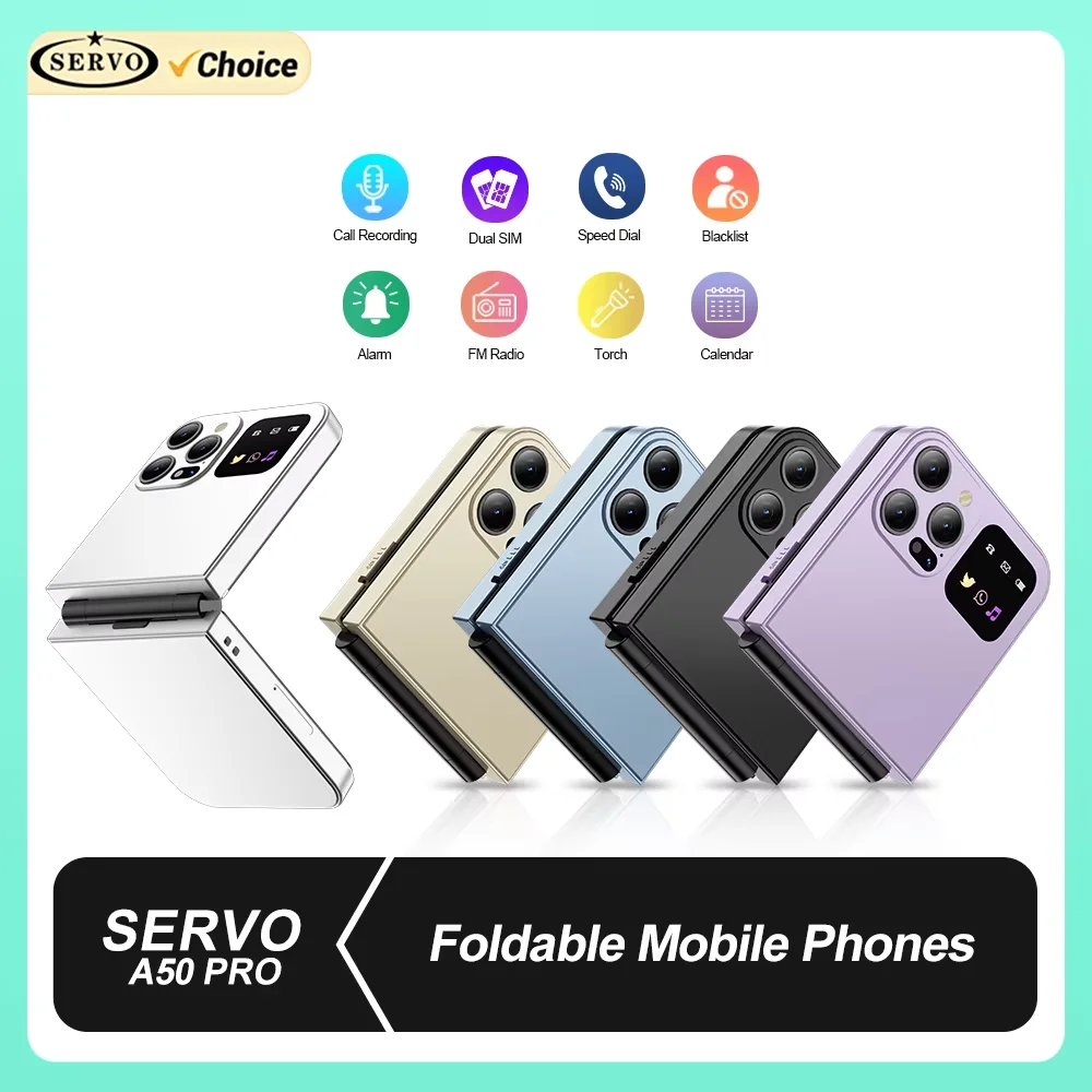 SERVO A50 PRO พลิกโทรศัพท์มือถือ 2 ซิมสแตนด์บาย Speed Dial Call บันทึก Blacklist ไฟฉาย 2.4 "จอแสดงผล 2G โทรศัพท์มือถือพับได้