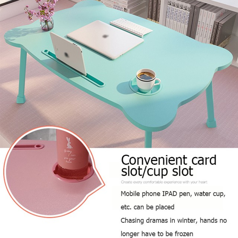 Portable Foldable Lazy Study Table Multifunctional Simple Laptop Desk with Cup Holder Card Slot for for Bedroom or Living Room
