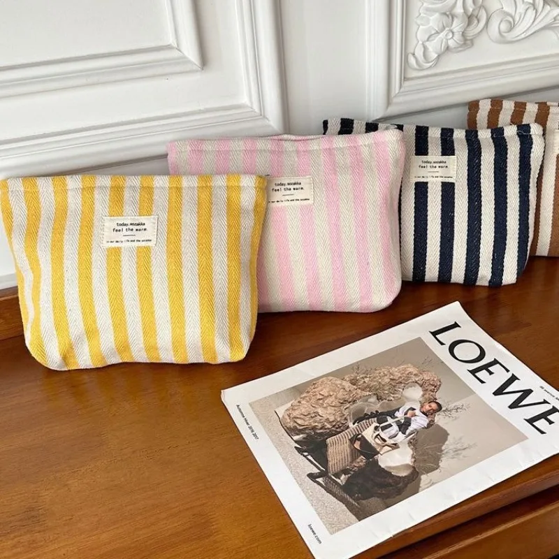 Bolsa de cosméticos a rayas, bolsa de cosméticos impermeable para mujer, bolsa pequeña, estuche de almacenamiento para maquillaje, organizador de bolsa de viaje para mujer