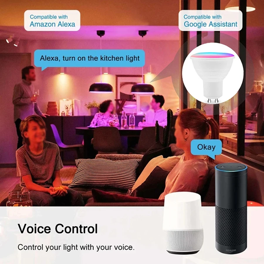 Żarówki Tuya Led 220V GU10 Wifi Bluetooth Smart Life RGB Reflektor Downlight do salonu Sufit Alexa Google Ściemnialny