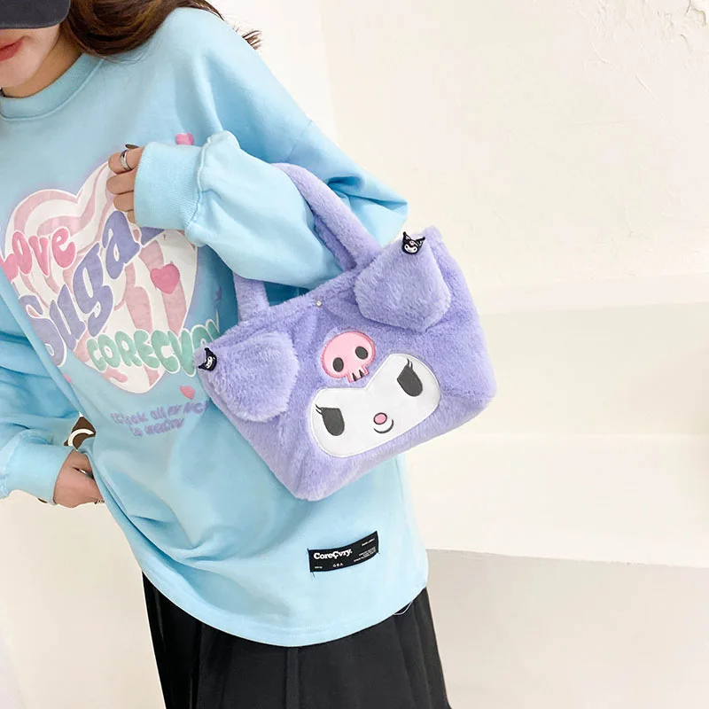 Kawaii Sanrio Plush กระเป๋า My Melody Kuromi การ์ตูนสัตว์กระเป๋าถือน่ารัก Cinnamoroll Storage Tote กระเป๋าผู้หญิงของขวัญวันเกิด