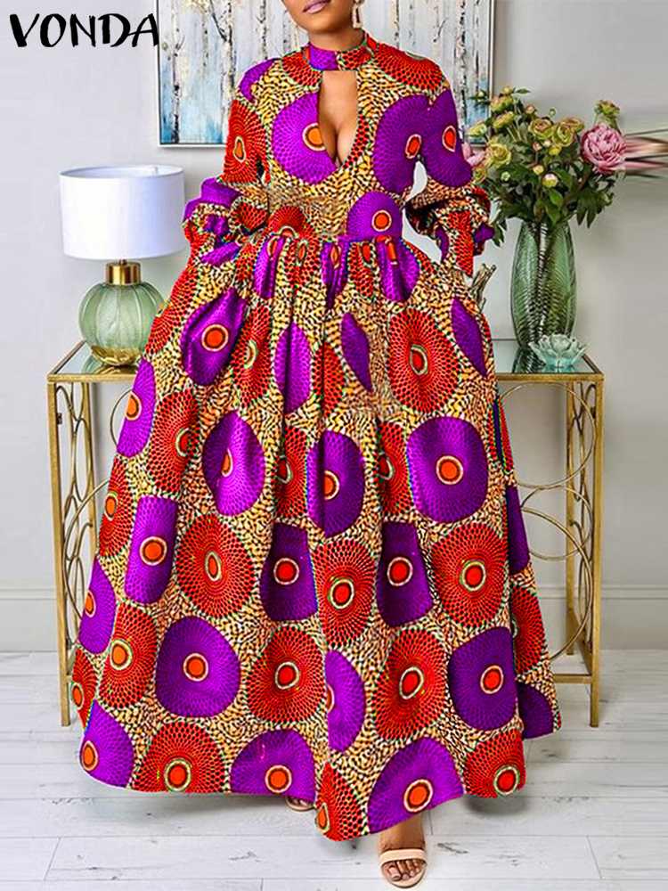Plus Size 5xl Vonda Sommerkleid Frauen Bohemian Blumen gedruckt langes Kleid sexy Party aushöhlen Sommerkleid lässig lose Vestidos