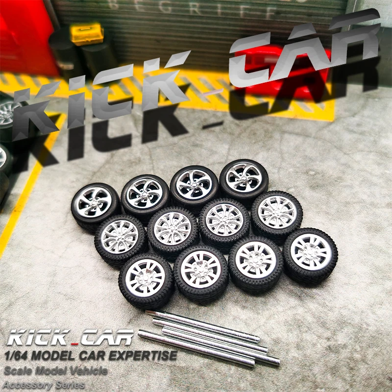 1/64 dez conjuntos de rodas para dez modelos de carros com pneu de borracha peças modificadas básicas brinquedos de veículos de corrida tomica minigt