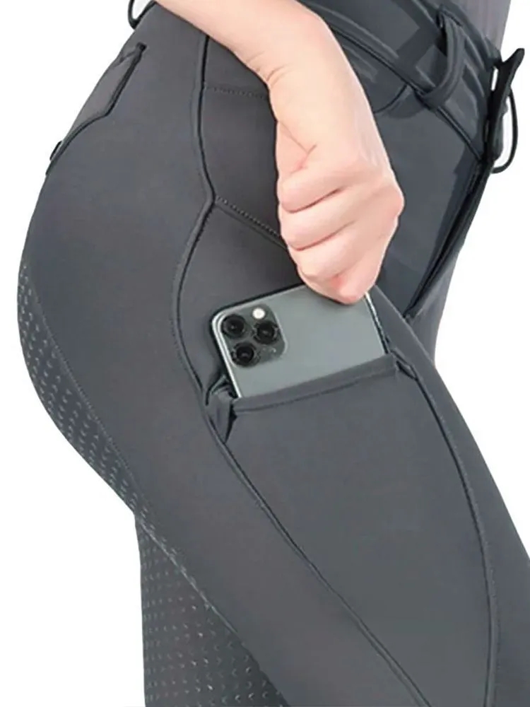 MXLLINA 단추 지퍼 승마 바지, 여성용 승마 레깅스, 브리치 대회, 풀 실리콘 스포츠 타이츠 장비