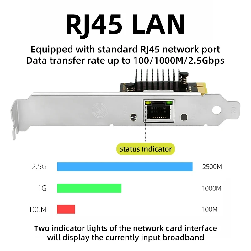 Tarjeta de red PCI-E a RJ45 I226 RTL8125B de 2500Mbps, tarjeta de red Gigabit Ethernet de 2,5G, 100/1000/2500Mbps para escritorio