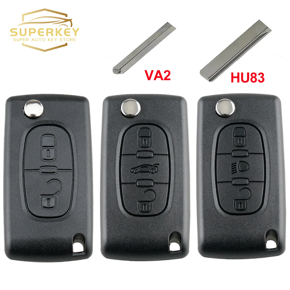 SUPERKEY-funda con tapa para llave a distancia de coche, carcasa para Citroen C2 C3 C4 C5 C6 Xsara Berlingo, Peugeot 207, 308, 407, 607, 807, HU83 VA2