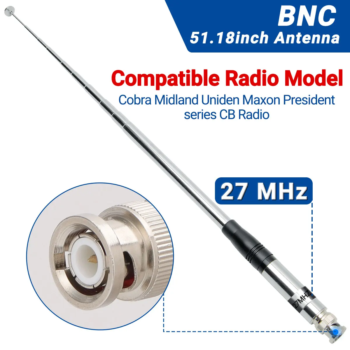 Antena CB Radio 27Mhz BNC dla Baofeng Quansheng UV-K5(8) Iradio Anytone Midland Uniden Cobra Antena ręczna Walkie Talkie