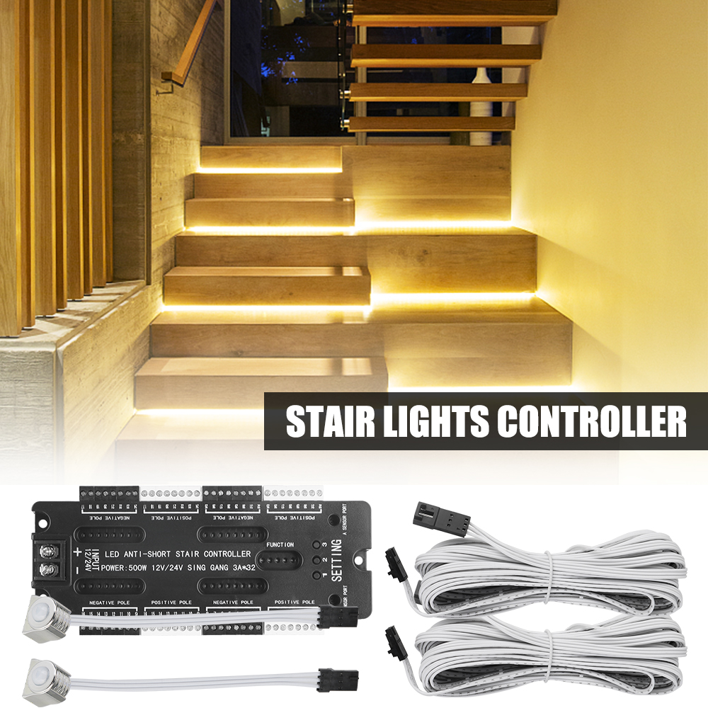 DC 12V 24V Kit Controller luce per scale sensore di movimento a LED 32 canali per interni per scale striscia flessibile luminosità regolabile
