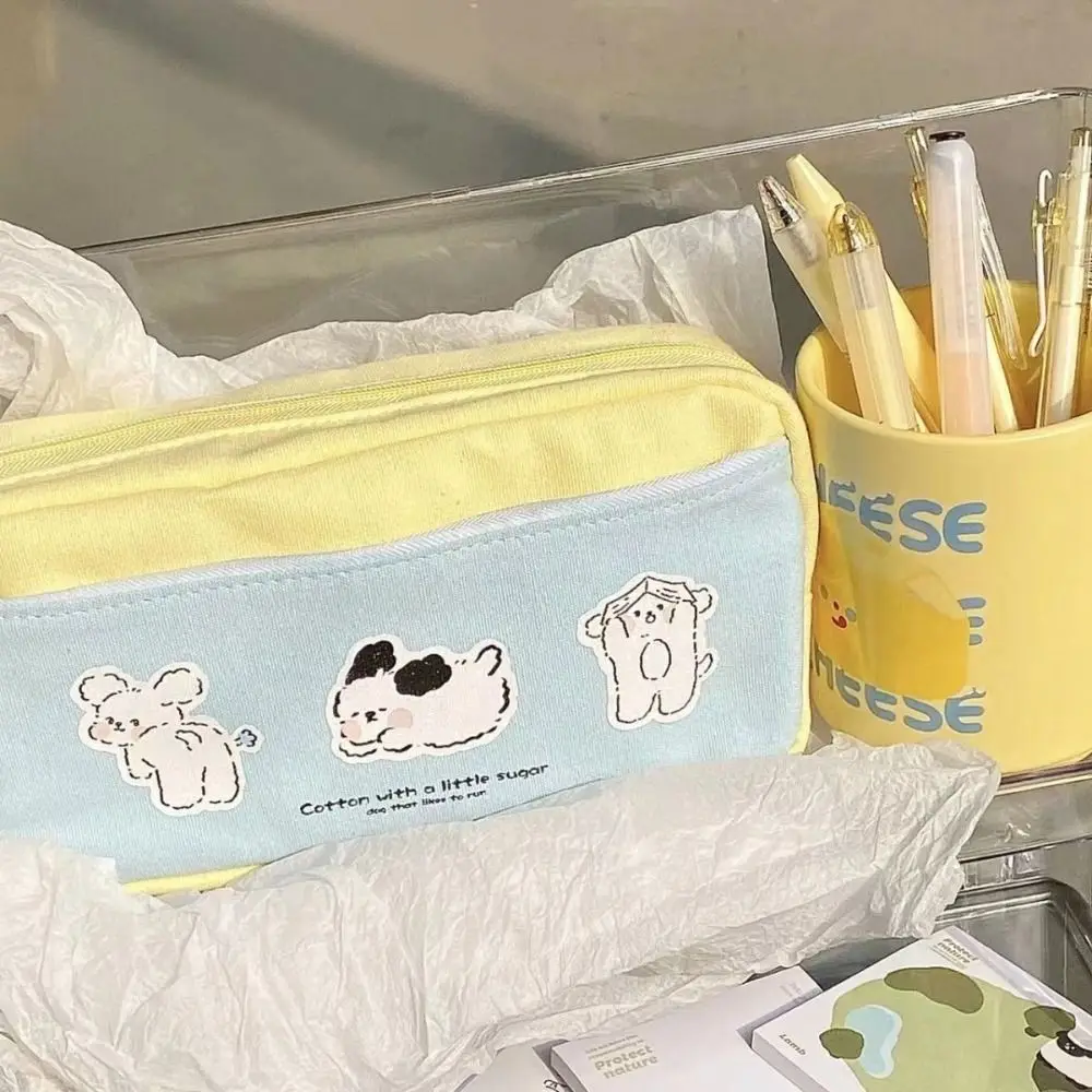 Bolsa de lápices con cremallera y estampado de cachorros, estuche de papelería multifunción, bolsa de almacenamiento linda, suministros escolares para estudiantes, gran capacidad