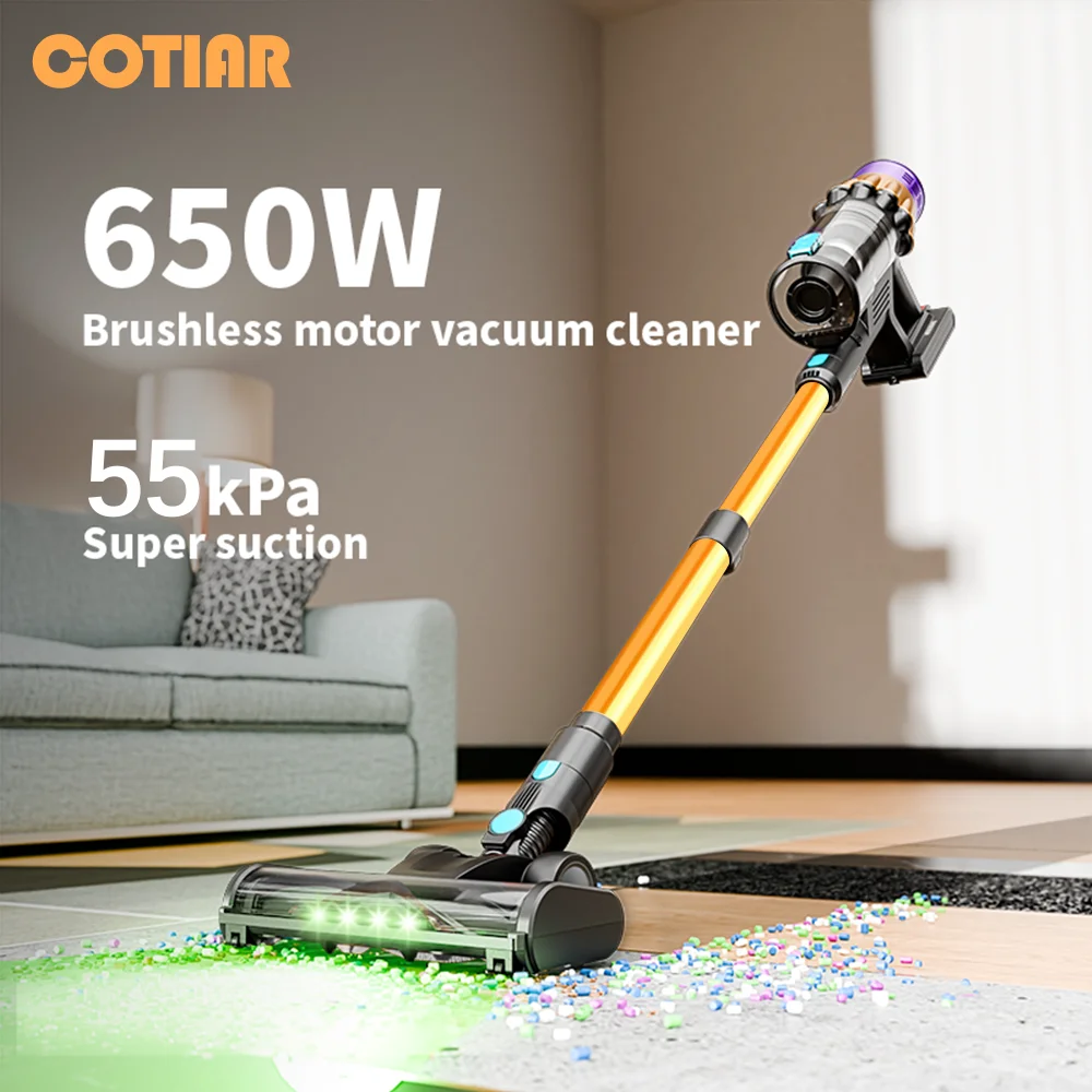 COTIAR V22 650W Aspirador de pó sem fio 55kPa Potência de sucção Vácuo sem escova Capacidade de 1,2L Display LED para piso Tapete Cabelo de animais de estimação