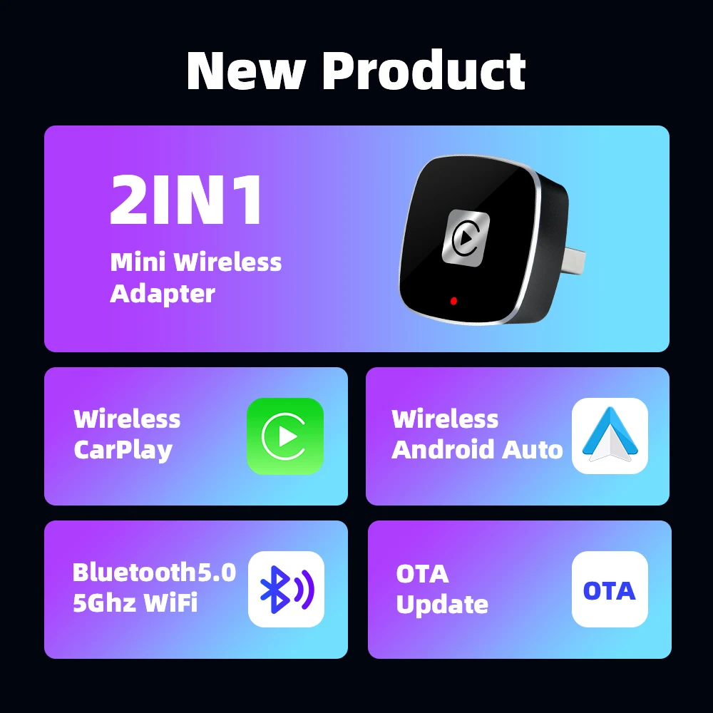 CarAIBOX 2 en 1 Dongle inalámbrico CarPlay caja inalámbrica Android Auto para Radio de coche con CarPlay con cable