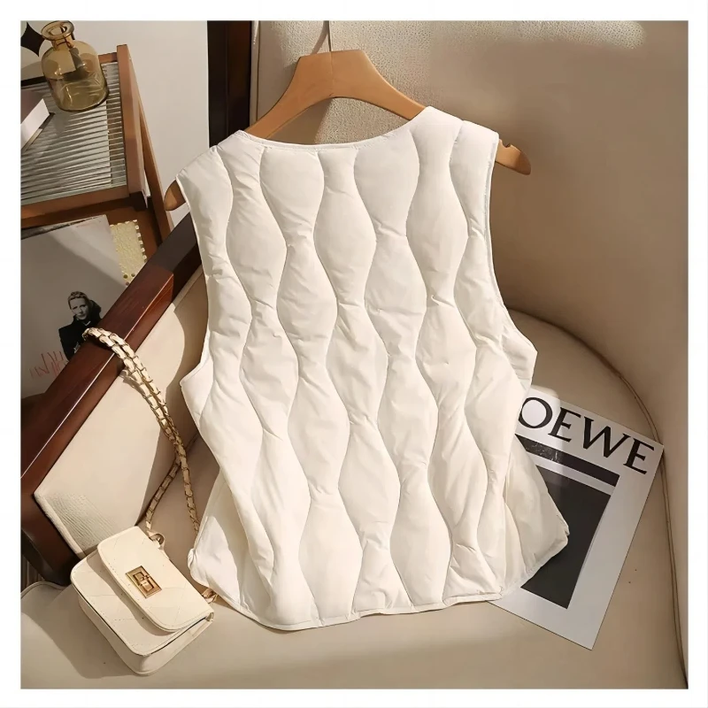 Otoño Invierno nueva moda chaleco con cuello en V abrigos ropa de mujer suelta cálida simplicidad coreana todo-fósforo popularidad Tops