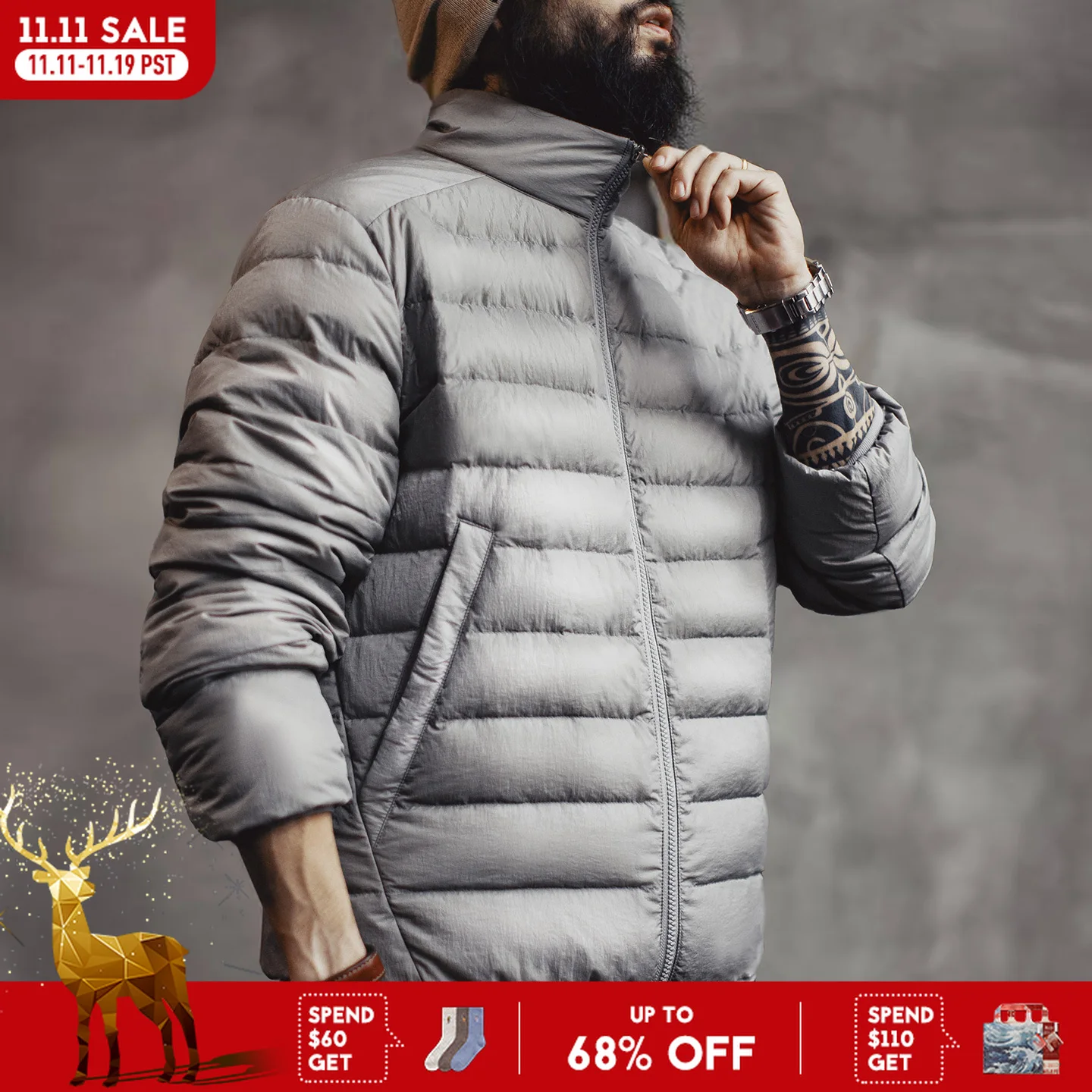 Maden jaqueta masculina de inverno com gola alta, leve, hidrofóbica, pato branco, casaco de enchimento, camada interna quente para outono