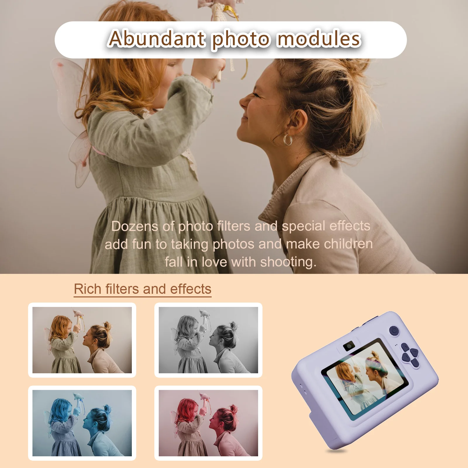 子供用インスタントプリントカメラ,印刷機,女の子と男の子のためのクリスマスと誕生日のギフト,画面2.8,3〜10歳