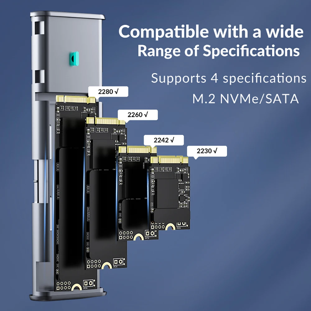 PHIXERO M.2 NVMe SATA SSD Корпус Dual Portocol NVMe to USB-адаптер 10 Гбит/с USB 3.1 Gen2 USB C Внешний корпус Коробка из алюминиевого сплава