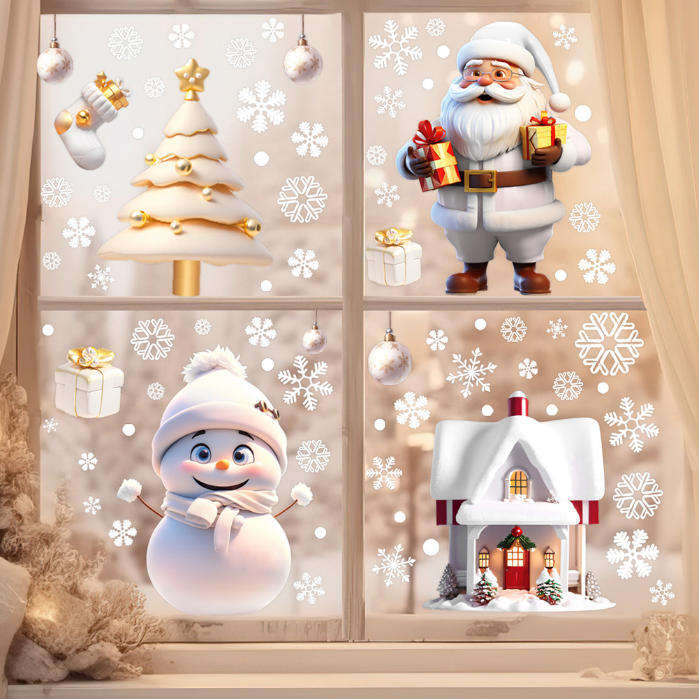 クリスマス雪だるまスノーフレークサンタクロースウォールステッカー新年ガラス窓装飾壁画ルーム家の装飾静電デカール