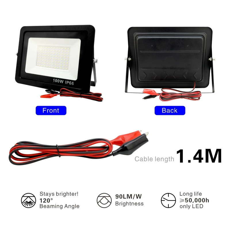 DC12V Đèn Led 20W 30W 50W 100W Ngoài Trời Pha Đèn IP66 Chống Thấm Nước Nhẹ Phản Quang Di Động 12 V Đèn Led