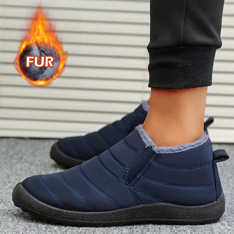 Botas de nieve para hombre, botines de talla grande para hombre, botines sin cordones, botas de invierno de piel cálida, zapatos de trabajo con plataforma para hombre, calzado