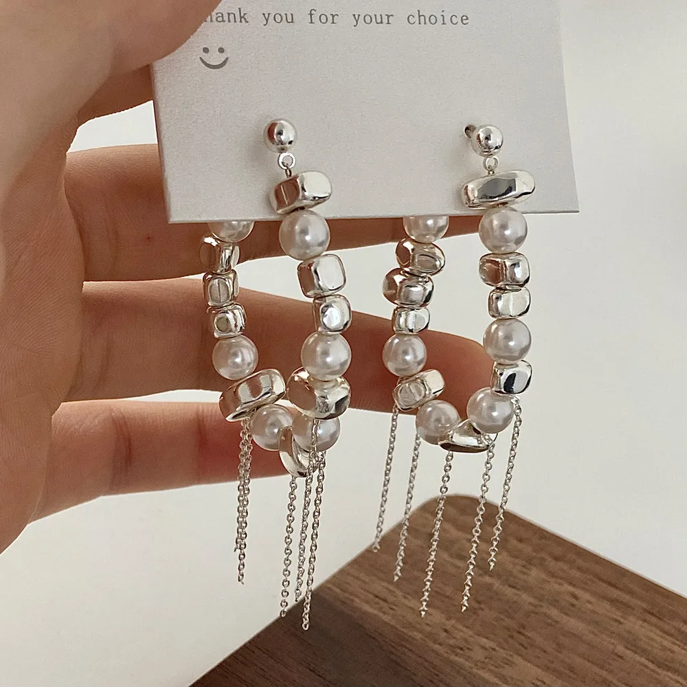 Nuevo fragmentado empalmado ​ ​ Pendientes colgantes de perlas de imitación irregulares con borlas para mujer, joyería coreana, accesorios de joyería