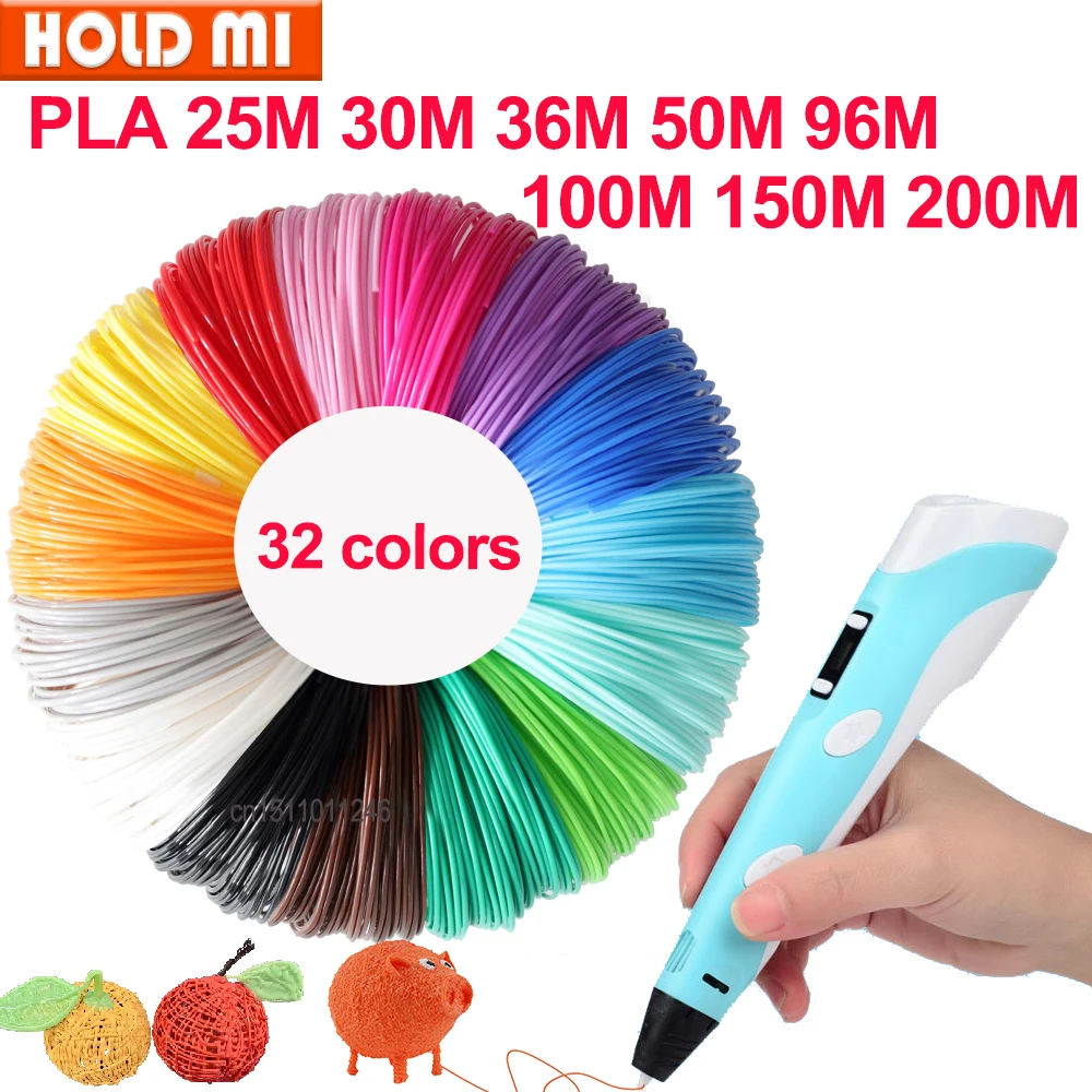 Gekleurd PLA-filament voor 3D-pen afdrukken 32 kleuren 25M 30M 36M 50M 100M 200M Veilige plastic vulling voor 3D-kinderprintpen
