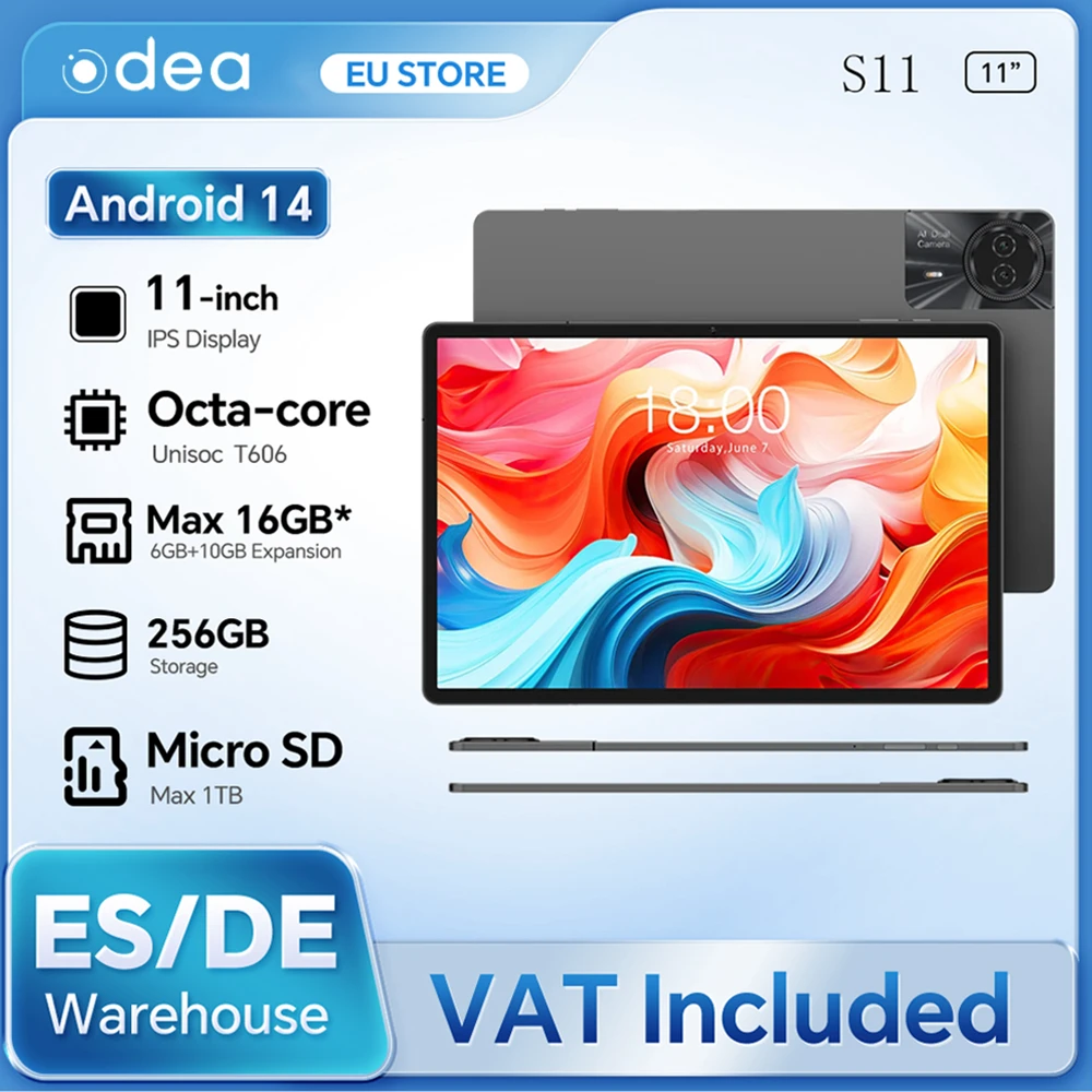 Odea s11 tablet android 14 max 16gb ram 256gb rom t606 8-core 11 zoll tddi tabletten 4g volte gps 8000mah widevine l1 typ-c