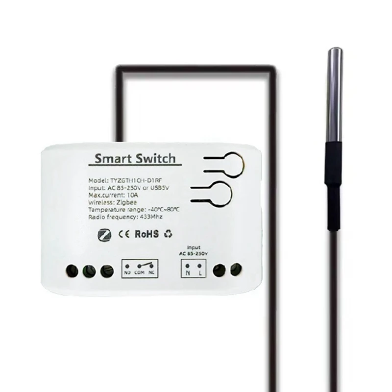 Interruptor Zigbee inteligente Tuya con Sensor de temperatura, relé Zigbee de contacto seco pasivo, funciona con AC85-250V asistente doméstico, 2 uds.