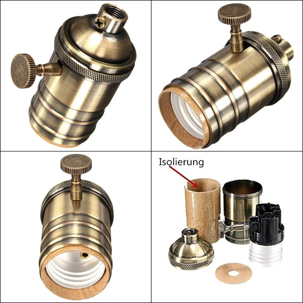 Portalámparas Retro de cobre DIY con interruptor E26 E27 Edison, casquillo de tornillo de iluminación Vintage, accesorio de portalámparas de latón antiguo