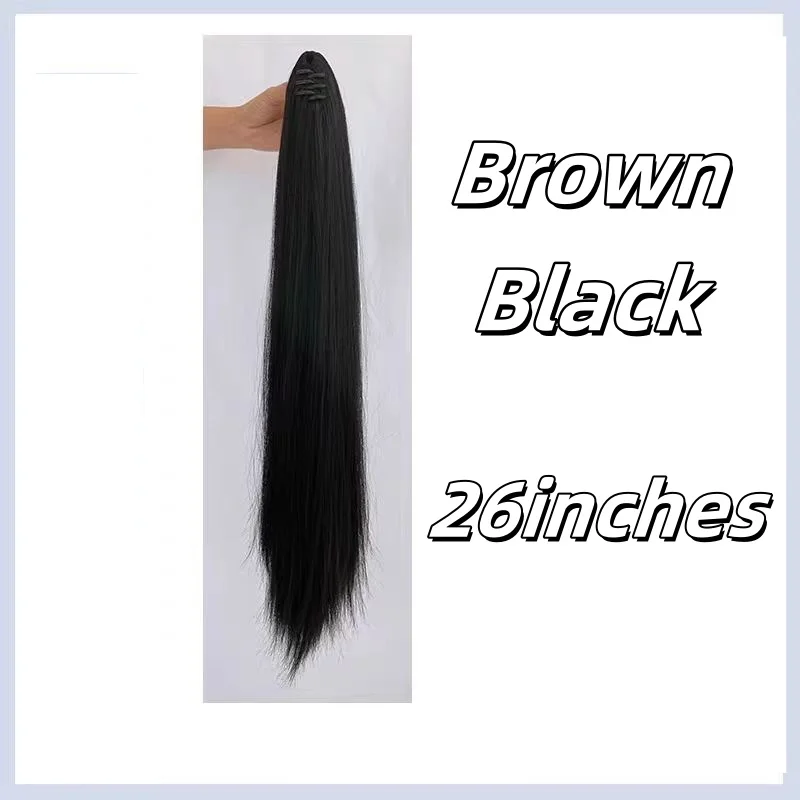 Synthetische pruik, paardenstaartclip, extra lang temperament, natuurlijk lang haar, ultralichte en hoge paardenstaart, lang steil haar